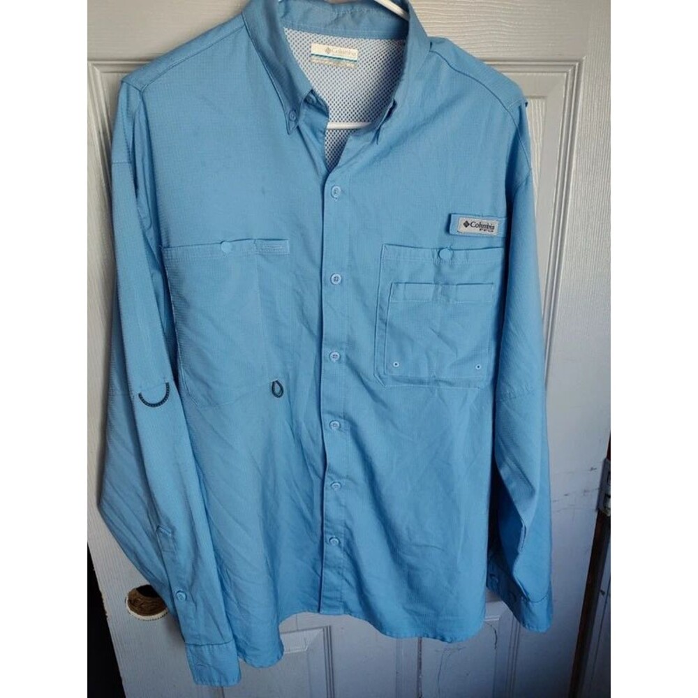 Columbia Omni-Shade sun protection Omni-Wick moisture M light blue men's jacket